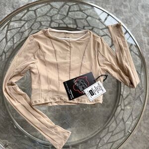 Beige Long Sheer long sleeve top w Build in Bra. Tiger Friday, new with tags.